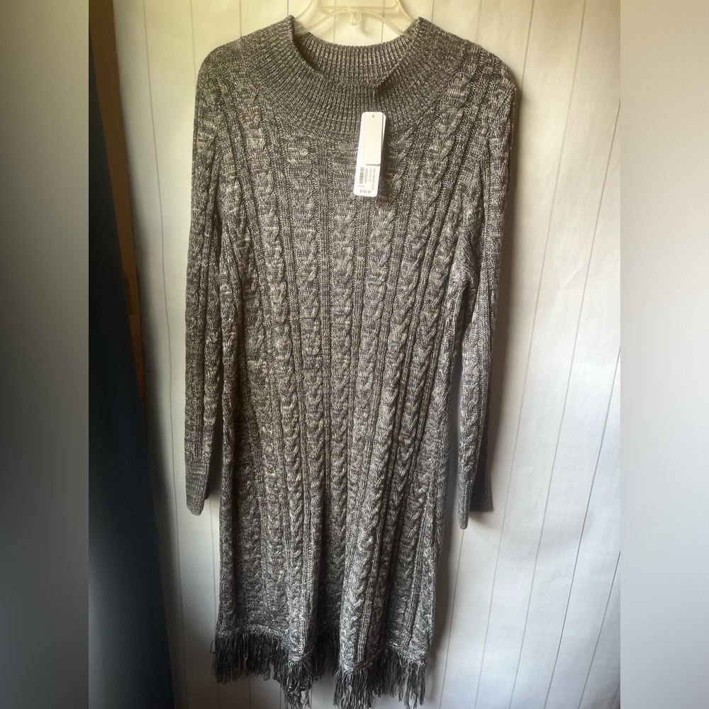 Soft Surroundings Cable Knit Sweater Dress with Fringe Hem MSRP $150 - Picture 5 of 9